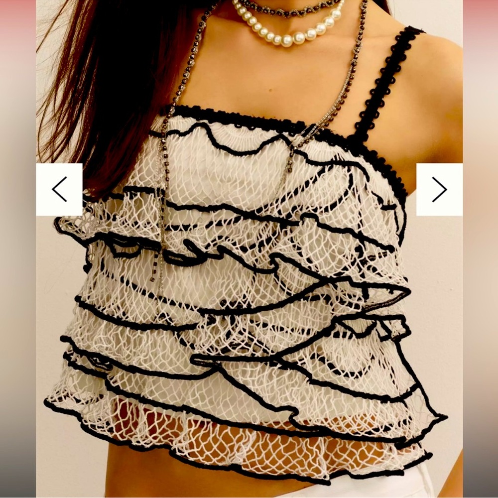 NWT Anthropologie black and white ruffle cami size small